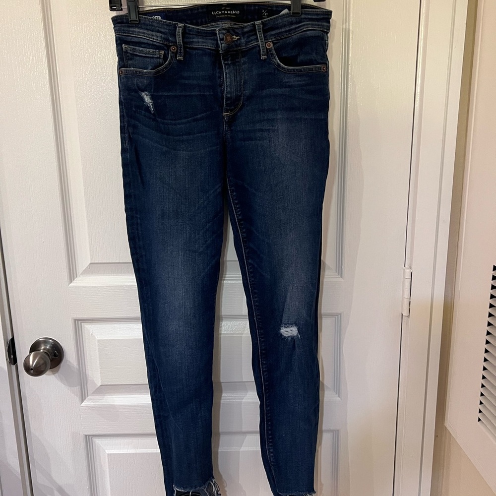 Lucky Brand Mid Rise Ava Skinny Dark Blue Distressed Jeans